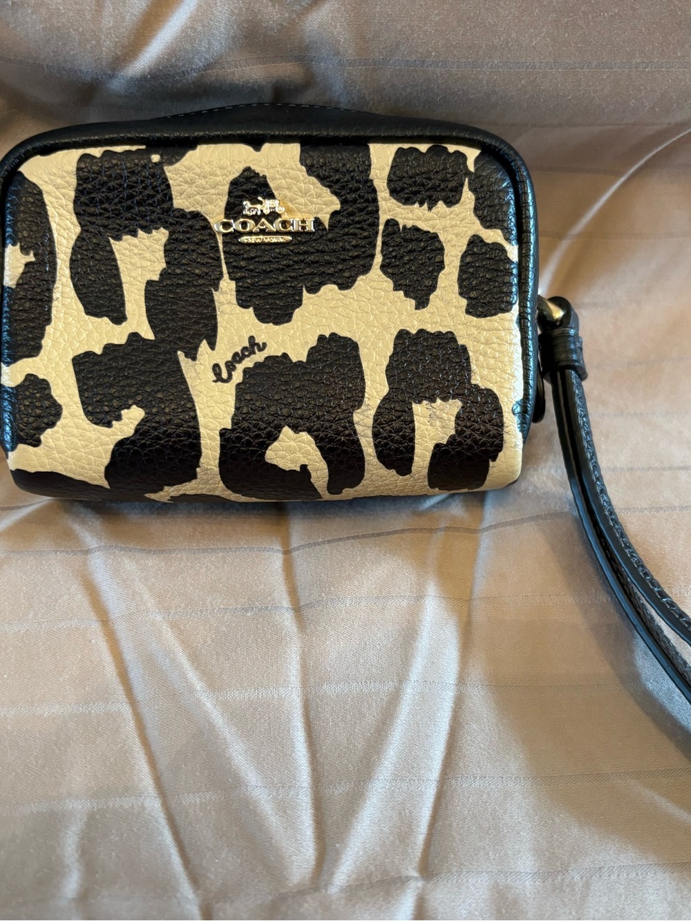 Coach Black and White Leopard Print Wristlet